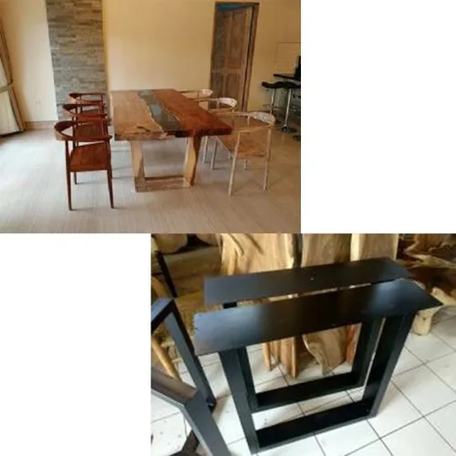 WOODEN SUAR DINNING TABLE WITH BLACK FINISH LEGS