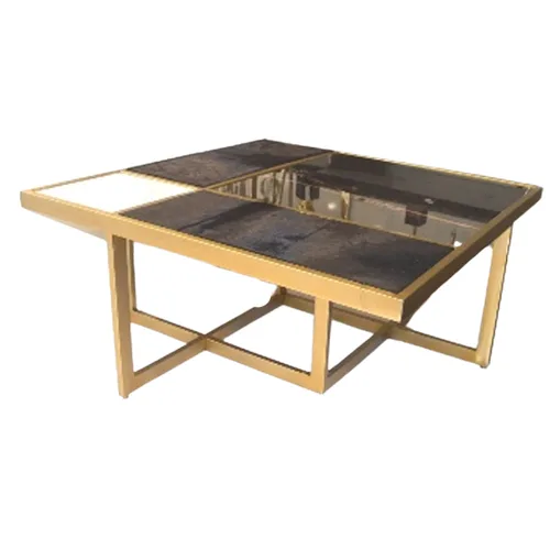 Coffee Table W/Black & White Italian Marble With Leather