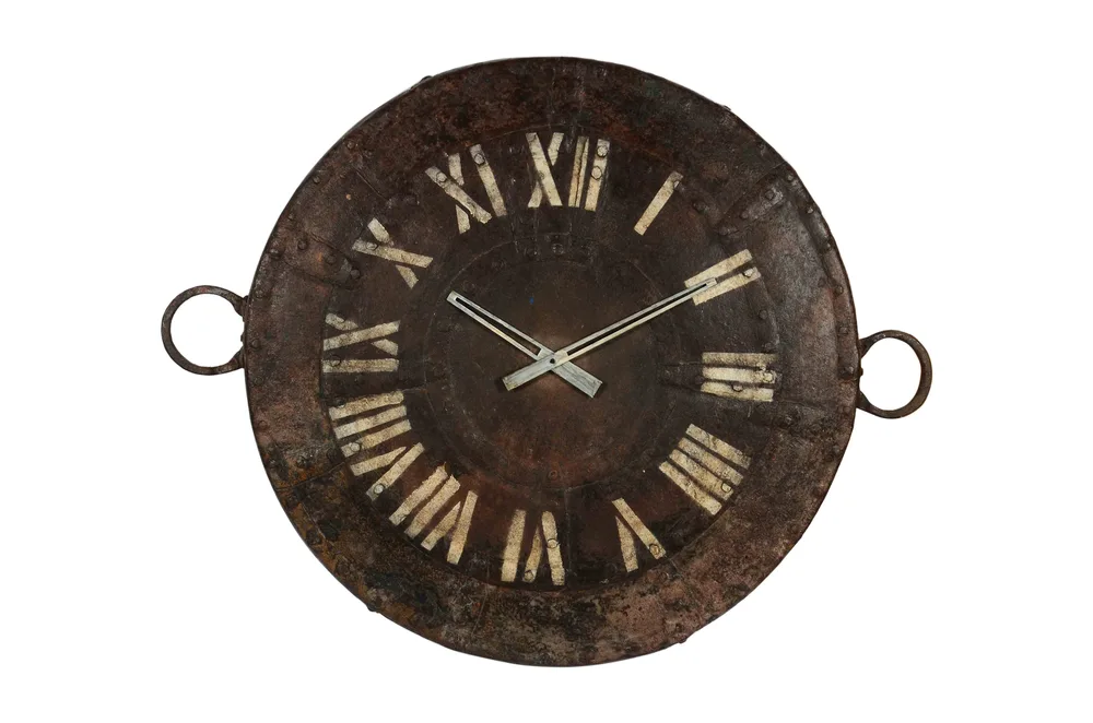 DESROCH DECOR UPCYCLED OLD RUSTIC IRON KADAI COOKING POT WALL CLOCK