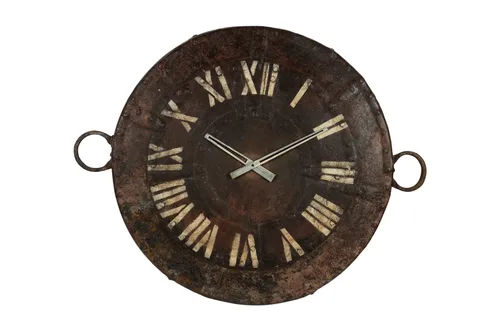 DESROCH DECOR UPCYCLED OLD RUSTIC IRON KADAI COOKING POT WALL CLOCK