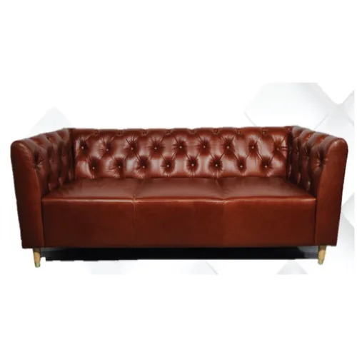 DESROCH LEATHER AND WOODEN LEG SOFA REDDISH AND WOODEN LEG WITH BRASS METAL RING FURNITURE