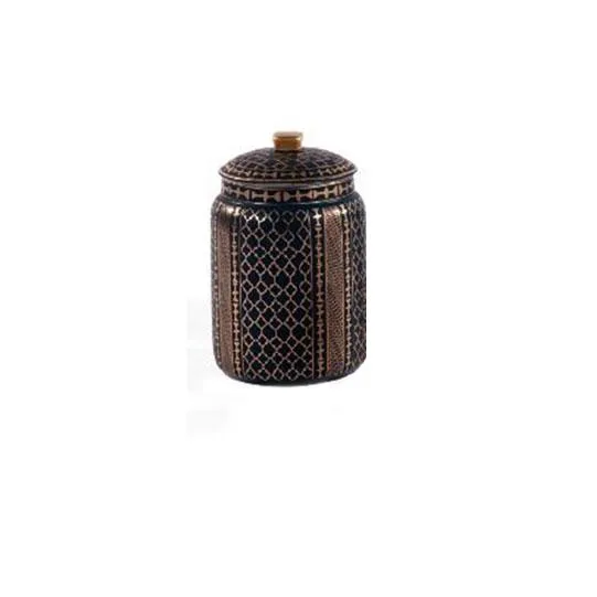 DESROCH DECOR NAVY BLUE+GOLD CERAMIC  BOTTLES & JARS