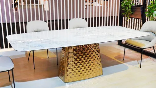 DESROCH TEMPERED GLASS+CERAMIC TITAMIUM GOLD DINING TABLE
