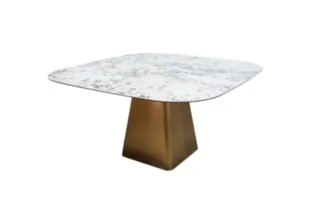 DESROCH TEMPERED GLASS+CERAMIC BRUSHED GOLD DINING TABLE