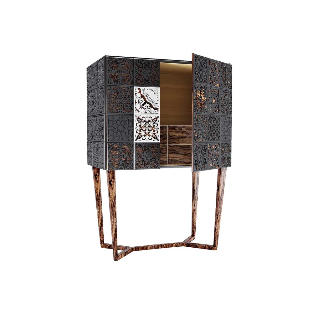 VEROCASA LIVING LUXURY MOROCCAN GREASE TILED BAR CABINET