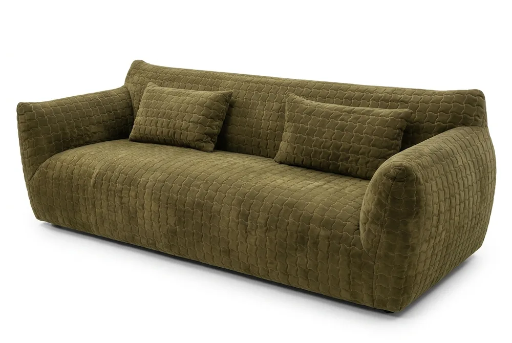 PINE FRAME HIGH RESILIENCE SITTING FEELING DARK GREEN FABRIC SOFA