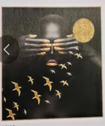 DESROCH ART BLACK WOMAN WITH GOLD LIPS, FINGER EYES ABSTRACT
