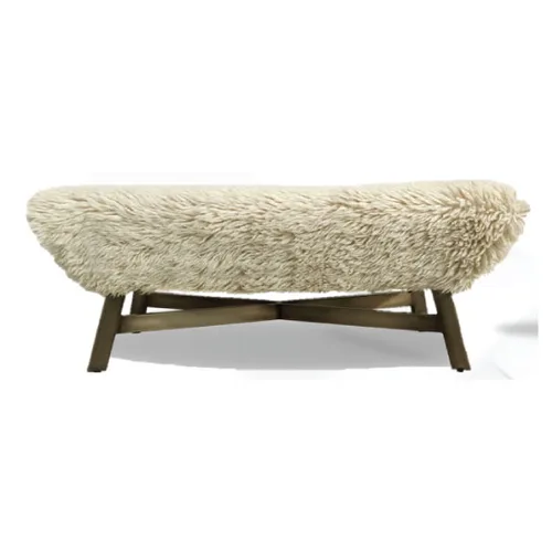 DESROCH METAL AND FABRIC BENCH OFF WHITE AND ANTIQUE FURNITURE