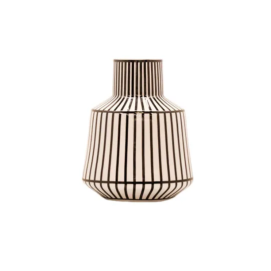 DESROCH DECOR MODERN ACCENT CLASSIC CERAMICS WHITE & BLACK STRYPED TABLE TOP VASE