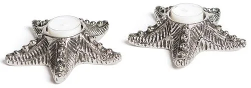DESROCH DECOR NICKELED PLATED SET OF TWOALUMINUM STARFISH VOTIVES PR CANDLE HOLDER