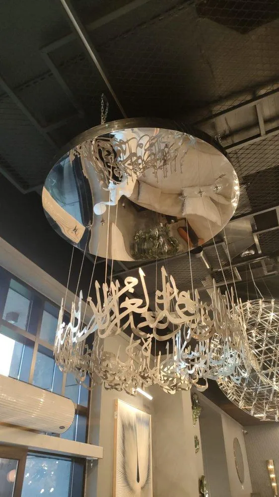 DESROCH SUSPENDED STAINLESS STEEL NICKEL MIRROR CHANDELIERS