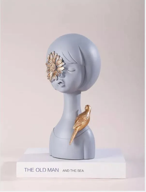 DESROCH DECOR MODERN GIRL WITH BIRD ON SHOULDER