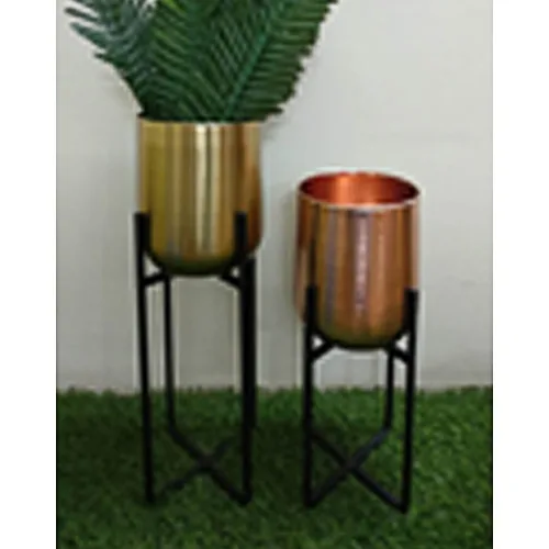 DESROCH DECOR FERRO ZOLOTO PLANTERS WITH STAND - SET OF TWO VASE & POT