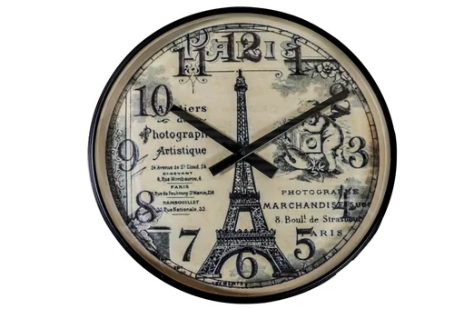 DESROCH DECOR VINTAGE ROUND IRON & GLASS PARSIAN SIDE TABLE CLOCK BLACK FINISH